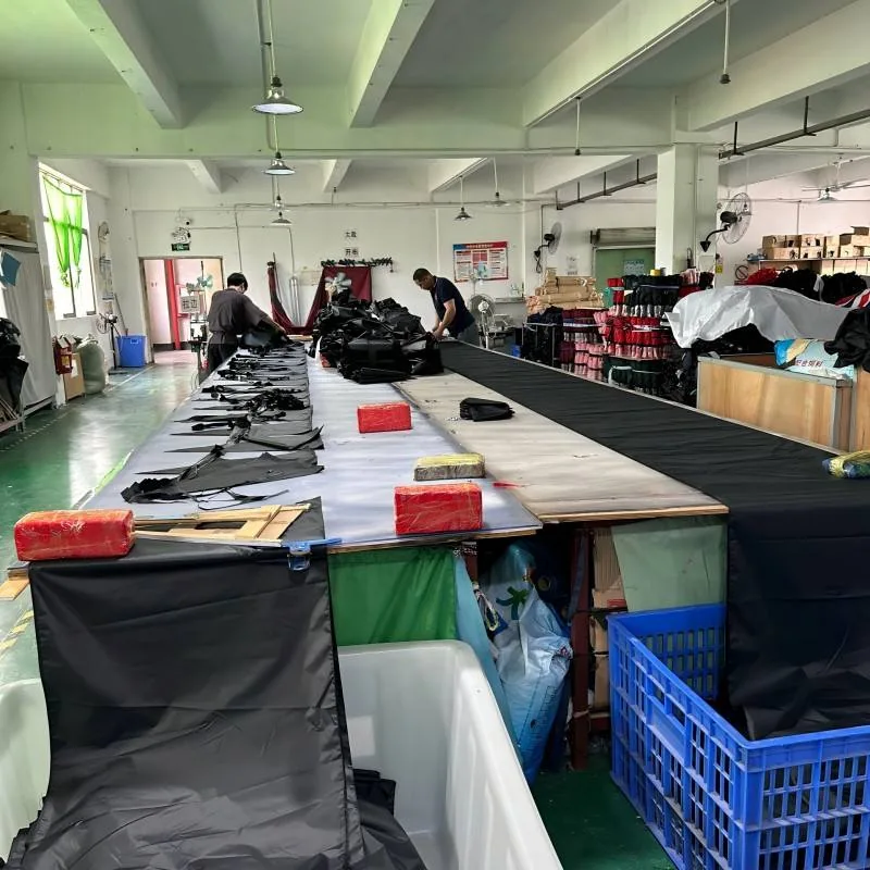 Canopy fabric laid out on an umbrella cutting table — industry process reference